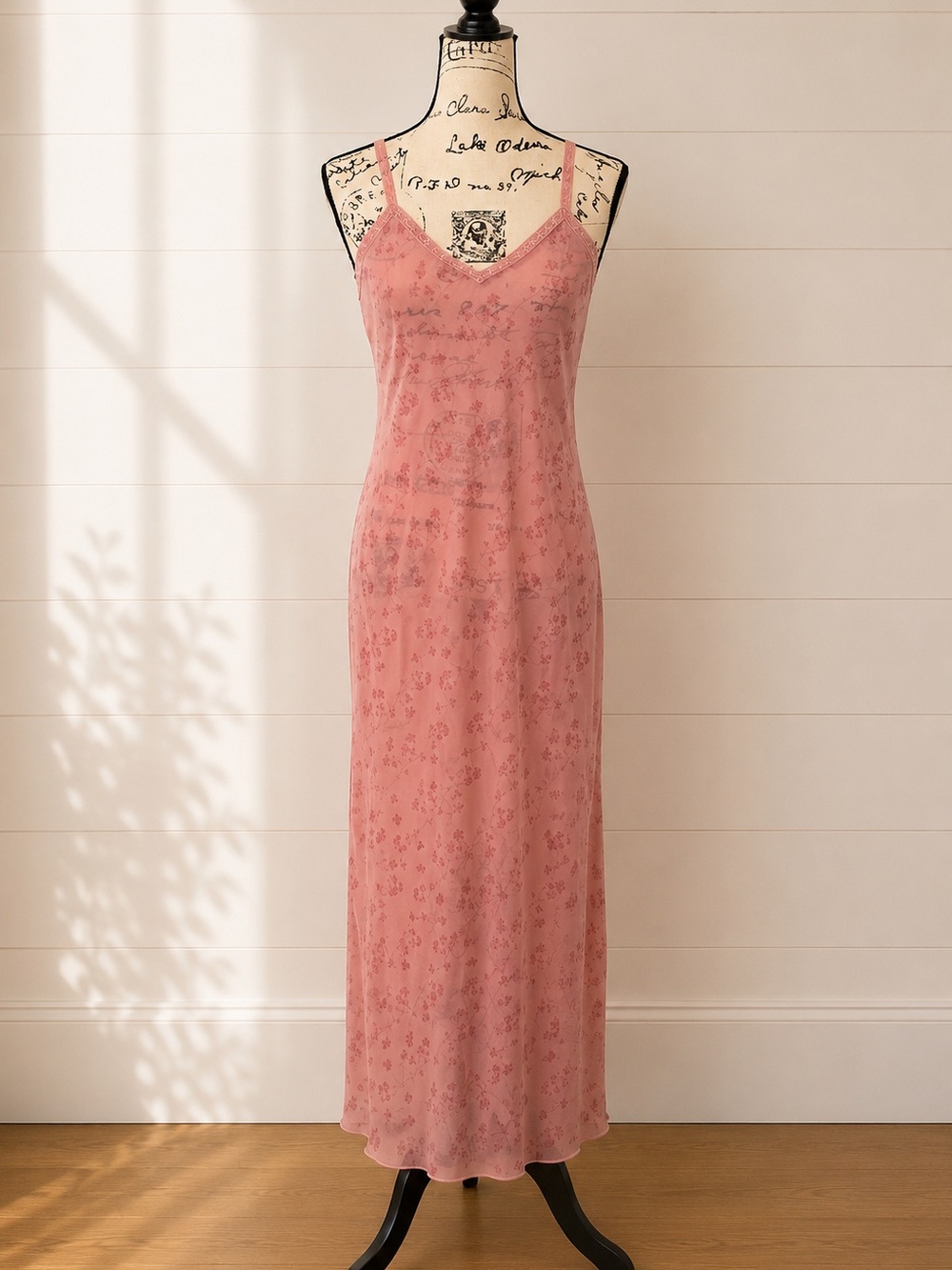 Vintage La SENZA Rose Pink Sheer Slip Maxi Dress